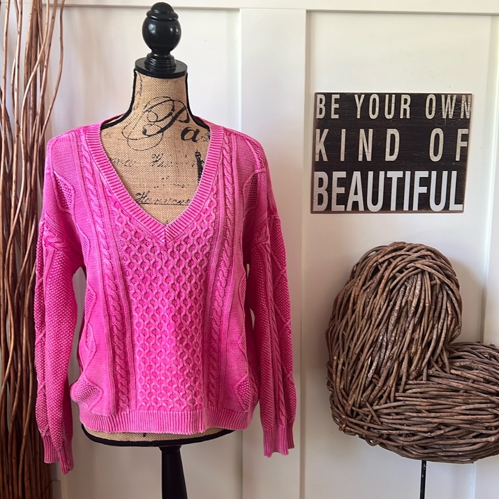 No Boundaries 100% Cotton Pink Cable Knit Sweater